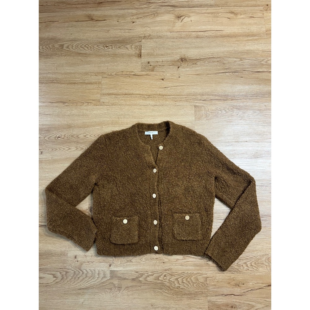 FRAME Camel Boucle Knit Cardigan Sweater Brown Wool Alpaca Blend WF24KSW024 M